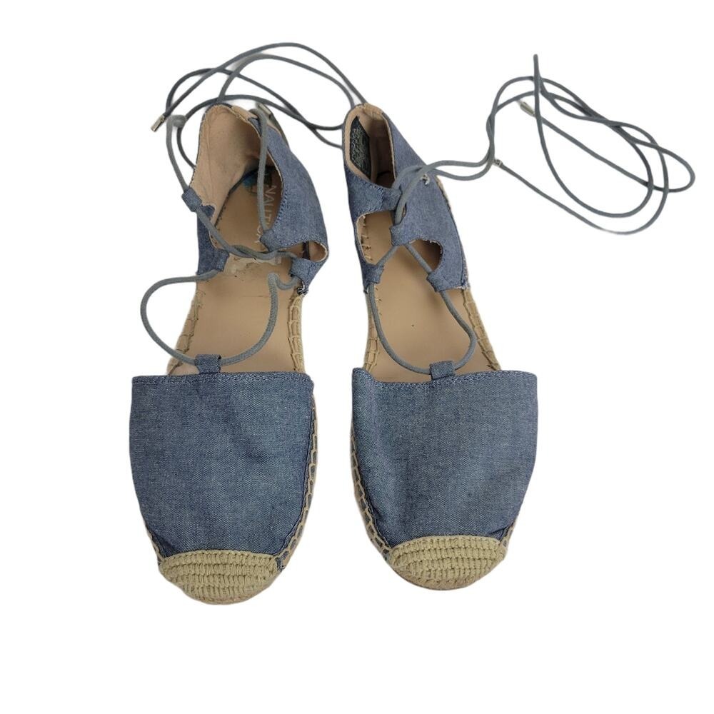 Nautica Women's Chambray Espadrille Flats Lace Up Nautical Anchor Detail Size 10